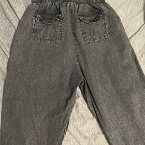 Gray Denim Pants with Ruffle Pockets